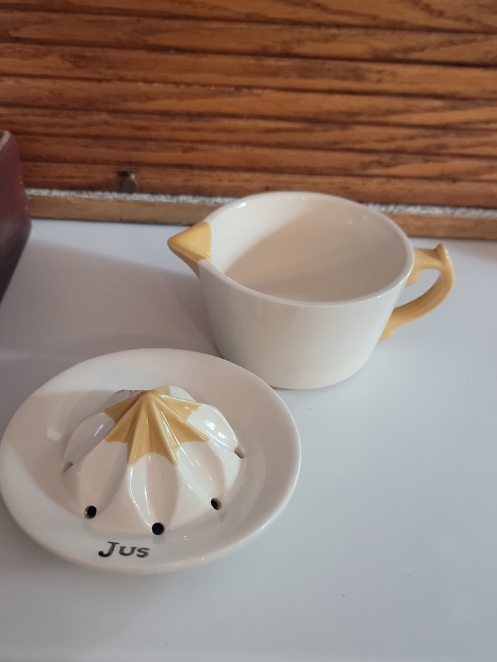 Anthropologie Eigen Arts Ceramic Creamer Juicer mixing bowl Strainer JUS